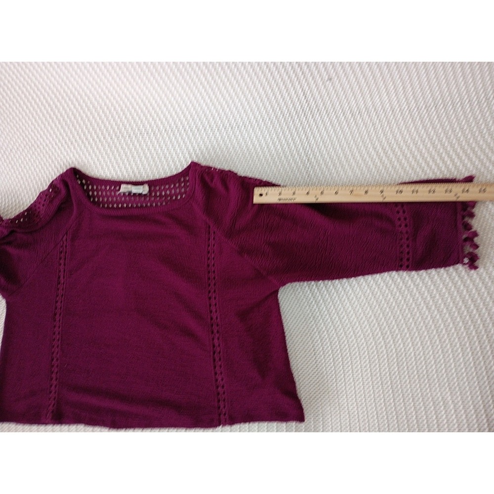 Anthropologie Saturday Sunday Magenta 100% Cotton Crochet Tassel Boho Blouse S - Picture 10 of 11